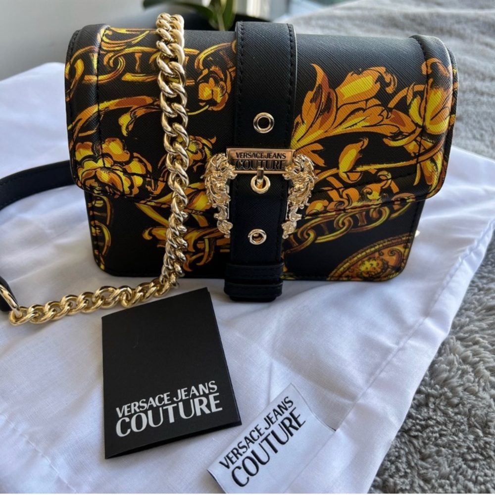 Versace Jeans Collection Black & Yellow Baroque Crossbody Bag